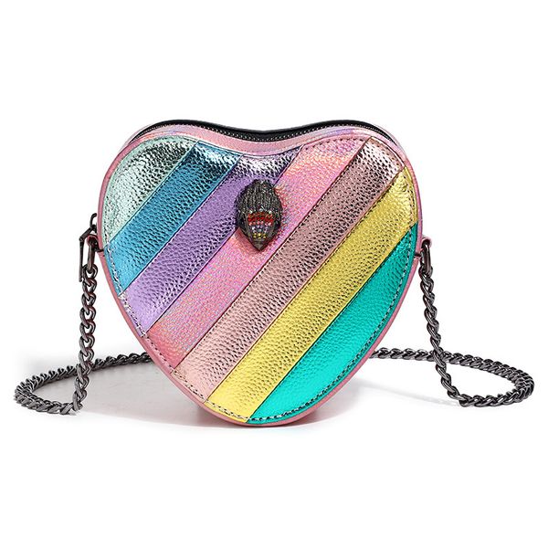 Kurt Geiger Designer -Tasche Herz Form Frauenbeutel Designerinnen Frauen Bag Farbe Spleißkette Kette Schulterkreuzkörper Kreative Bunte Handtasche Frau Lady kleine Handtasche