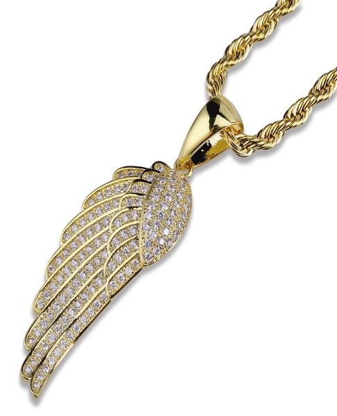 18k Gold Weißgold vereiste CZ Zirkonia -Liebhaber Engel Flügel Halskette Hip Hop Feder Flügel Rapper Schmuck Geschenke für CO5710265