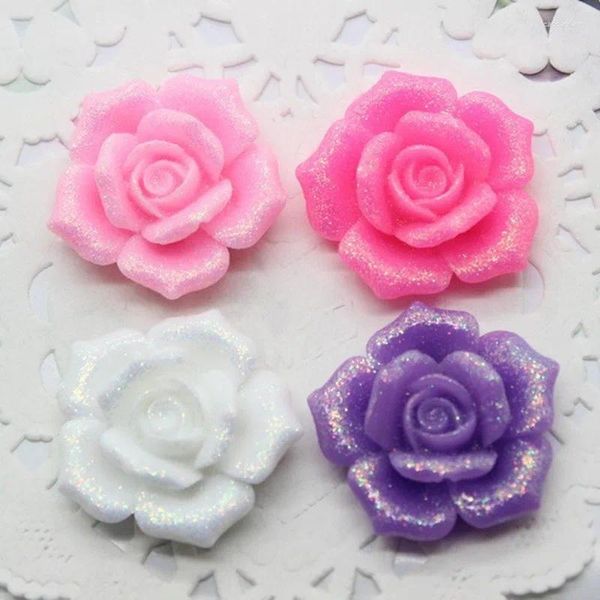 Figurine decorative 10pc Mescola Colori 26mm Resina glitter Fiore Flora Flatback Cabochon Scrapbooking fai da te Making Artigianato