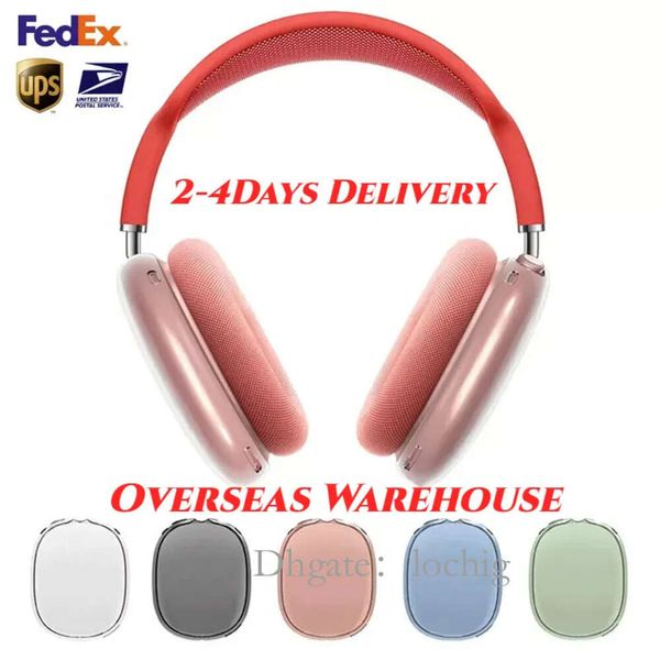 Estoque dos EUA para AirPods Max Bluetooth Earbuds Acessórios para fones de ouvido transparente TPU Solid Silicone Protective Protective Case Airpod Maxs Caso de capa de fone de ouvido