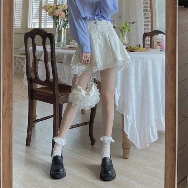 Signe Skirt Kawaii Skirt Women Women Sweet Lace Patchwork Black Prepy Minit camicie coreane Bianco Bianco FAIRYCORE STREETTORE STHETTOWORE