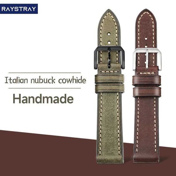 Sehen Sie Bands handgefertigtes italienisches Lederband mit Pueblo 18 19 20 21 22mm Premium Matte Retro -Stil -Männer -Band Q240430