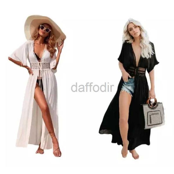 Women Beach Wear Womens Sexy Long Lace Dress Beach Beach Maxi Summer Bikini Dressing Dress Dress Abito da bagno V-Neck Boade Beacies Bikini Cover Up D240501