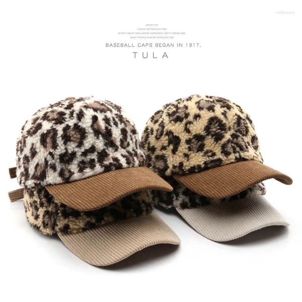 Top Caps Unisex Sonbahar Kış Retro Renk Eşleşen Leopar Baskı Beyzbol Şapkası Kadınlar Erkekler Açık Termal Oyuncak Kadife Casquette Cap