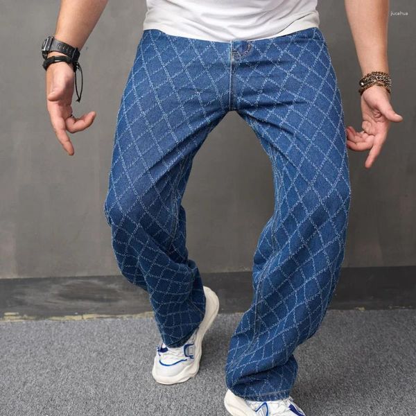 Jeans maschi maschi sciolti eleganti pantaloni maschili di alta qualità a quadri di alta qualità