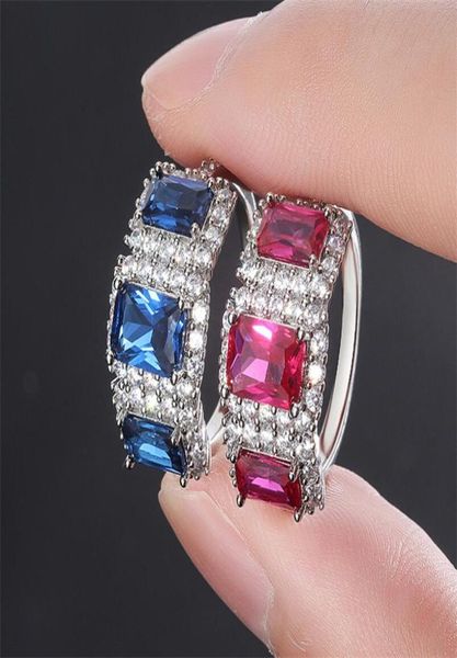 Jóias de luxo 925 prata esterlina Três pedra azul safira cz diamante tanzanite feminino festeira de casamento banda de noivado de casamento ring for lov53999793