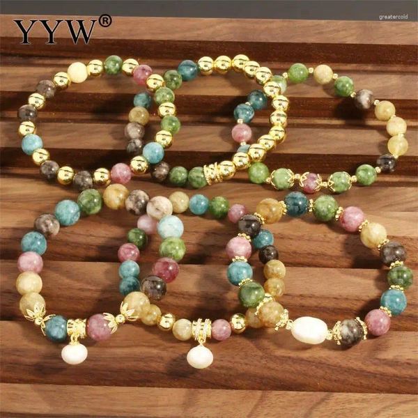 Strand Vintage Multi-Color Gemstone Bracelets com água de água doce Pérola Mulheres homens largura pulseira Bangles de manguito ajustável 2024 outono