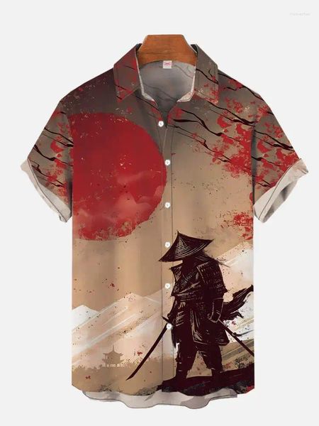 Camisas casuais masculinas camisa samurai japonesa Harajuku abotoou roupas de manga curta fresca 5xl extra grande solta