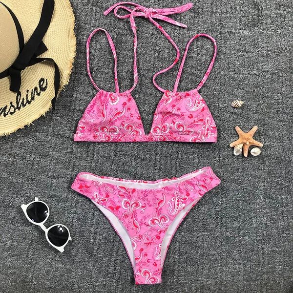 Da bagno da bagno mini bikini stampate donne sexy costume da bagno floreale profondo v beach maio femminino praia set di biquini separato