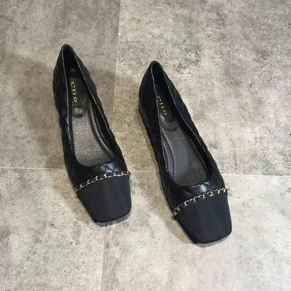 Повседневная обувь женская обувь обычная кожаная каблука Элегантное чернокожие женские офисные квадратные квадратные платье в корейском стиле 39 шикар