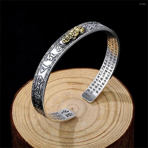 Pulseira vintage prata feng shui pixiu pulseira aberta para homens mulheres unissex riqueza e jóias de boa sorte