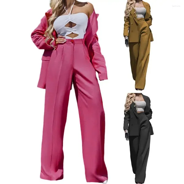 Бегущие сетки женский костюм с двумя частями формальный бизнес-стиль женский брюки женский слой с отворотами с высокой талией с широкой ногой прямой брюки Офисная леди