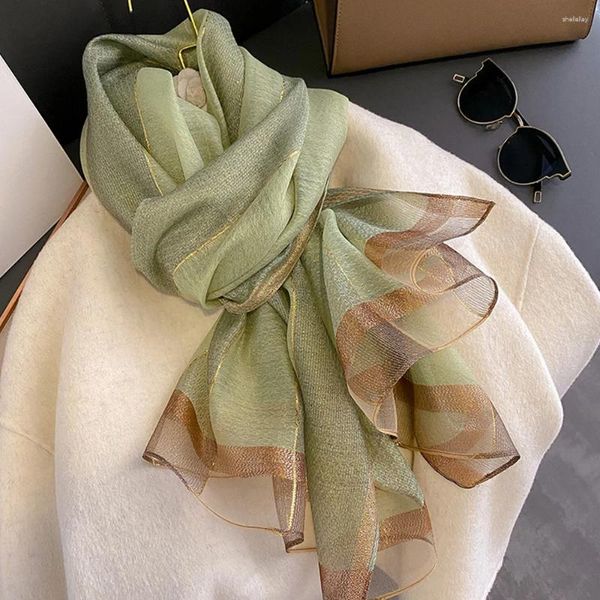 Schals imitation Seidenschal Frauen Designer Marke Foulard Hijab Lady Pashmina Grüne Streifen Bandana Halsschals große Wraps