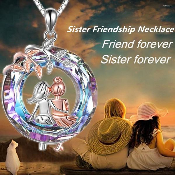 Colares de pingentes de moda amizade de amizade Round Sisters Crystal Amethyst Colar para Mulheres Jóias de Festa do Aniversário do Dia dos Namorados