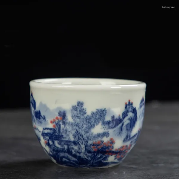 Tazze da tè set ceramico retrò paesaggio in porcellana blu e bianca