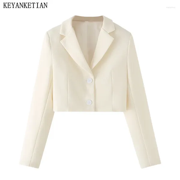 Damenanzüge Keyanketian 2024 Start Beige Anzug Frühling Stylish einfach Single Breasted Slim Crop Top Office Lady Oberbekleidung