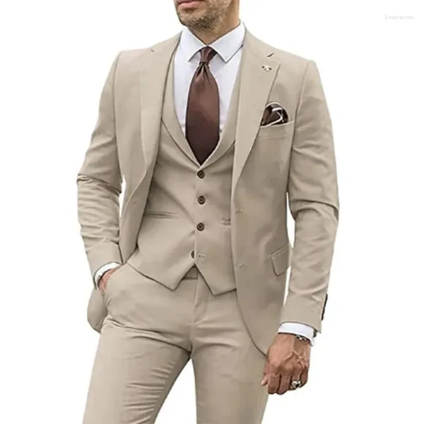 Abiti da uomo 3 pezzi beige for men 2024 slim fit shouxedo wedding man groomsmen formale feste maschio maschio maschio