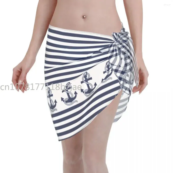 Сексуальные женщины купальные костюмы Pareo Nautical Navy Beach Crest Up Sarong Юбки синие якорь