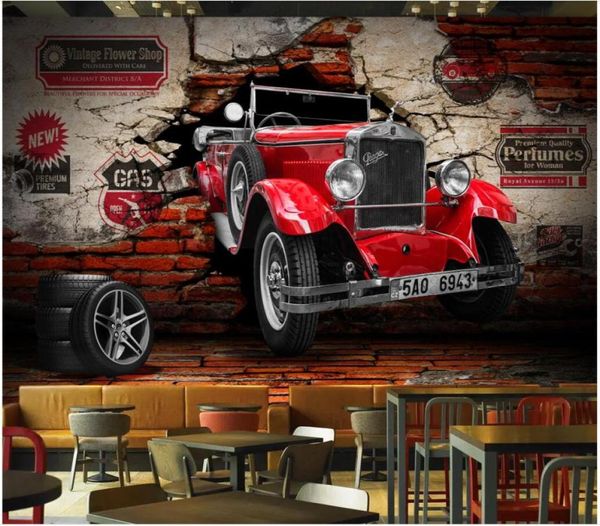 Sfondo 3d su un muro personalizzato PO MURAL VINTAGE Classico auto Classica Breaking Wall Decor Home Sogro da parati per pareti 3 D2814603