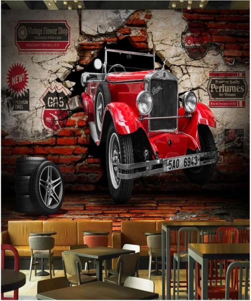 Sfondo 3d su un muro personalizzato PO murale Vintage Classic Car Breaking Wall Decor Home Soggiorno per pareti 3 D1642373