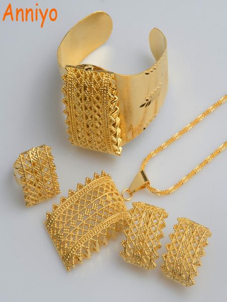 Anniyo New Ethiopian Gold Color Sets подвесные ожерелья серьги Bangle Ring Habesha Jewelry Eritrean Свадебные подарки 0565028096518