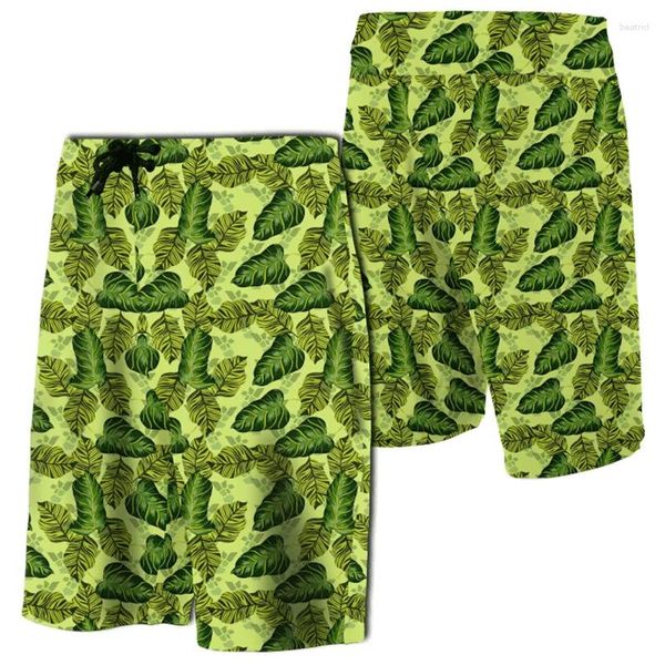 Shorts masculinos estampe 3d havaí flores tropicais monstera folhas de folhas femininas férias praia calça curta tronco de banho floral