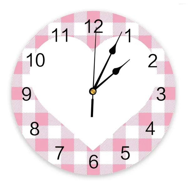 Orologi da parete Pink Plaid Love Heart 3D Orologio 3D Design moderno soggiorno decorazione cucina arte orologio