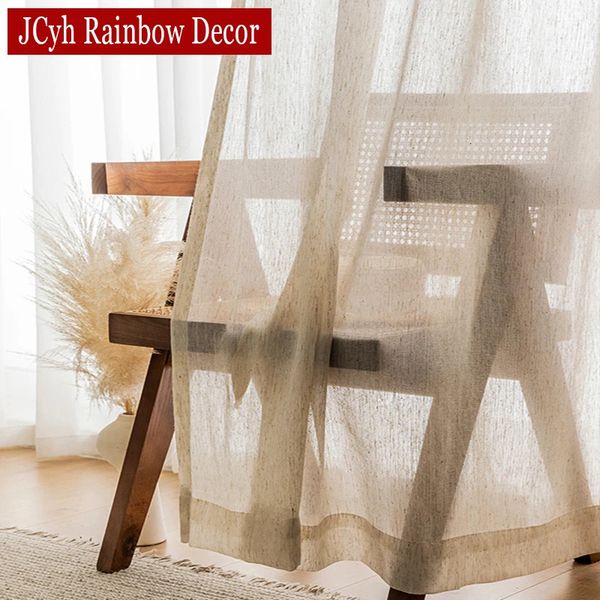 Linen Look Beige Sheer Cortins for Living Room Tulel Luxury Curtain na janela do quarto japonês Short Port Drapes 240429
