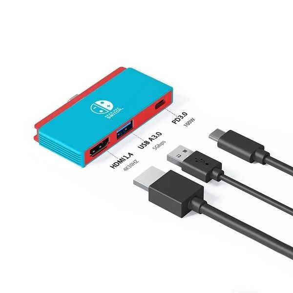3 em 1 portátil tipo C para HDMI compatível com PD 4K 30Hz Hub USB-C Station HD para Nintendo Switch Phone Mac Acessório