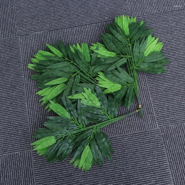 Flores decorativas de 100pcs de bambu realistas folhas de bambu falsas de plantas verdes para as árvores artificiais de escritório em casa