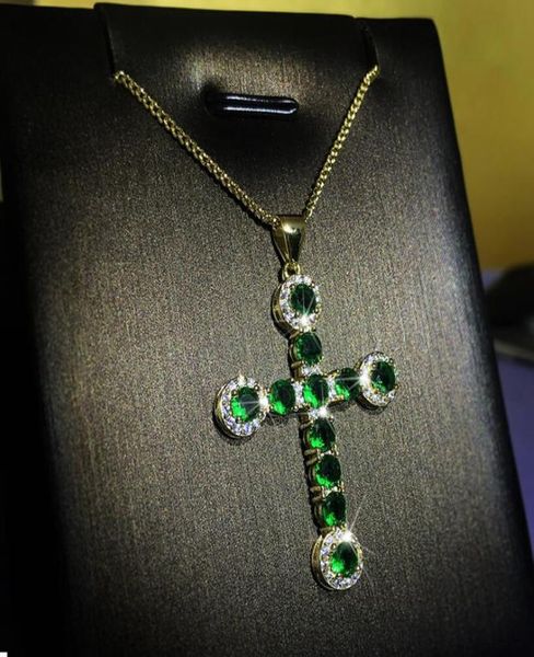 Marca de choucong exclusiva pingente cruzado jóias de luxo de luxo 18k preenchimento de ouro 11pcs redonda cortada emerald cz diamante gemtones women wedd4082979