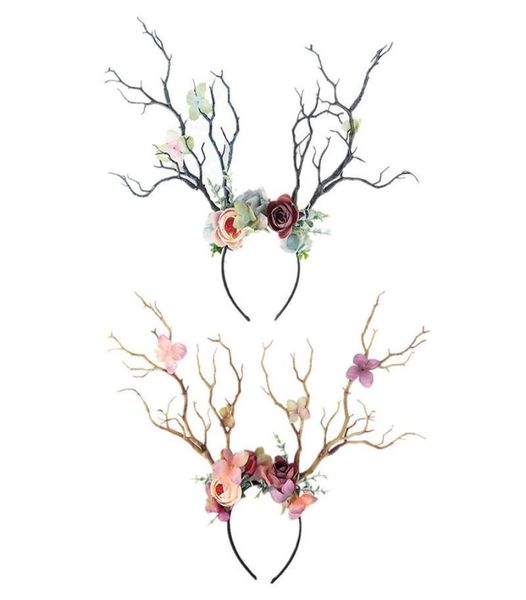 Банданас женщина головной убор преувеличенная арт леса форма для волос обручи рог рог рог цветки цветочный цветок милый косплей1710867