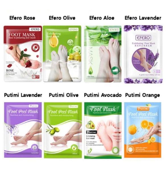 Efero putimi esfoliando o tratamento de meras de tratamento de pedicure meias de esfoliação aloe máscara de pés de lavanda remover saltos de pele mortos peeling42479999