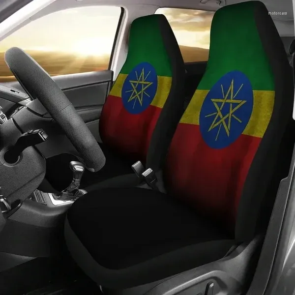 Araba koltuğu Etiyopya bayrağı evrensel ön ağır hizmet kayması dirençli araç kapağı kolay kurulum rahat