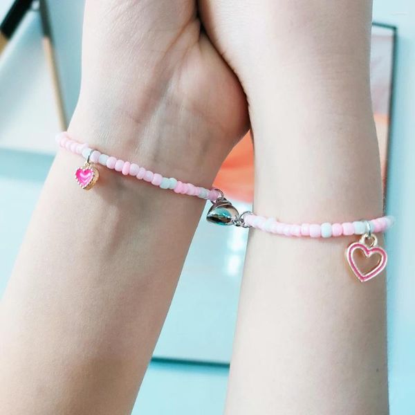 Strand Muttertag Armband Set Magnet rosa Liebe Herz Anhänger Reisperlen Ring -Sets für Mutter Tochter Schmuck