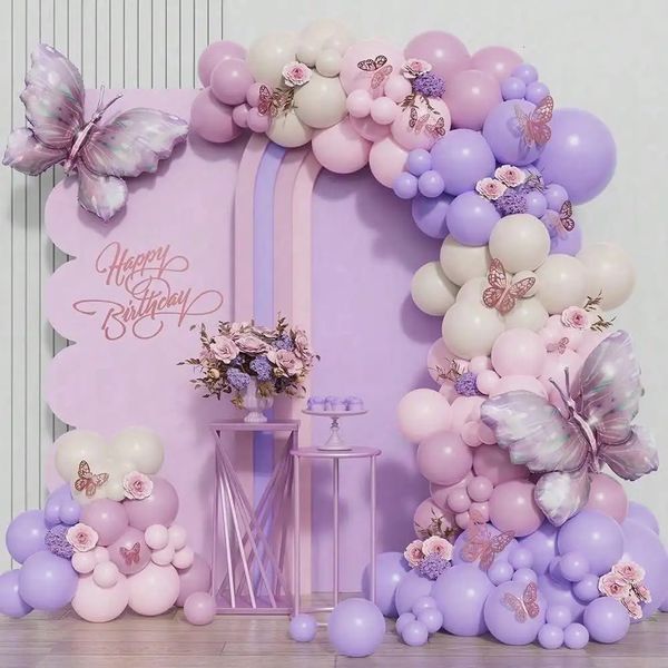 152pcs Macaron Pink Purple Butterfly Ballion Kit Arch Garland Arch for Wedding Girl Girl Birthday Decorazioni per baby Shower 240427