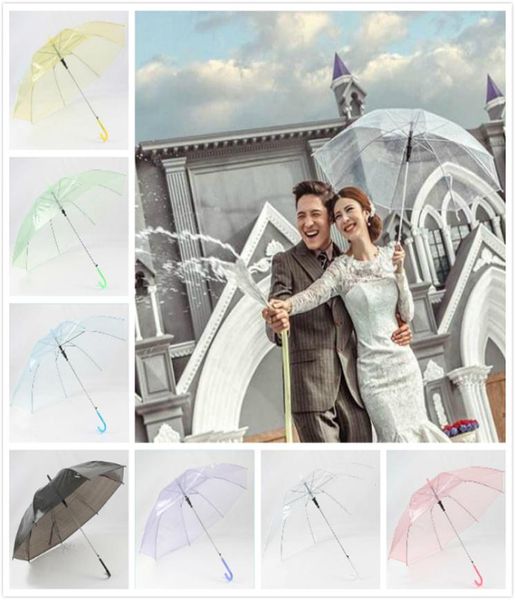 7 Cores Transparent Umbrella PVC Jell Umbrella para Decoração de Decoração de Casamento Dança Longo Handle Umbrelas Po Props Umbrell6164085