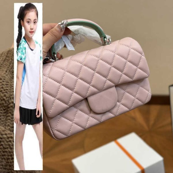 Kids Bags Luxusmarke CC Bag 24SSS Classic Mini Klappe gesteppte zwei Quadratbeutel Lambskin Top Griff Totes Silber Metal Hardware Matelasse Kette Crossbody Schulter H.