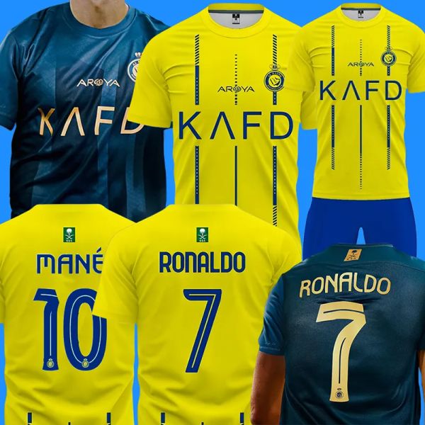 23 24 Al Nassr FC Soccer Jerseys Ronaldo 2023 2024 Home Amarelo Afaste CR7 Gonzalo Mane Martinez Talisca fã de fãs versão masculino Kit Kit Futebol Shiirt al-Nassr