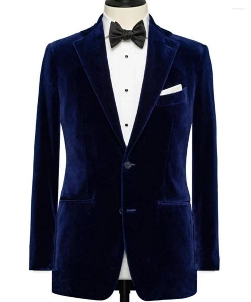 Erkekler Suits High-End Royal Blue Velvet Blazer Single Bravatalı Çentik Yakası İnce Fit Sigara Ceket Sıradan Kıyafetler Tek Parça