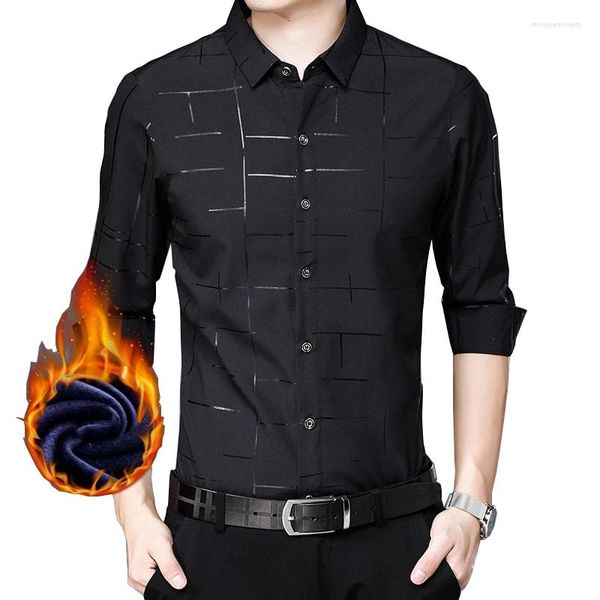 Camisas casuais masculinas camisa de veludo grossa de inverno para homens de manga comprida lã quente forro moda de moda vintage
