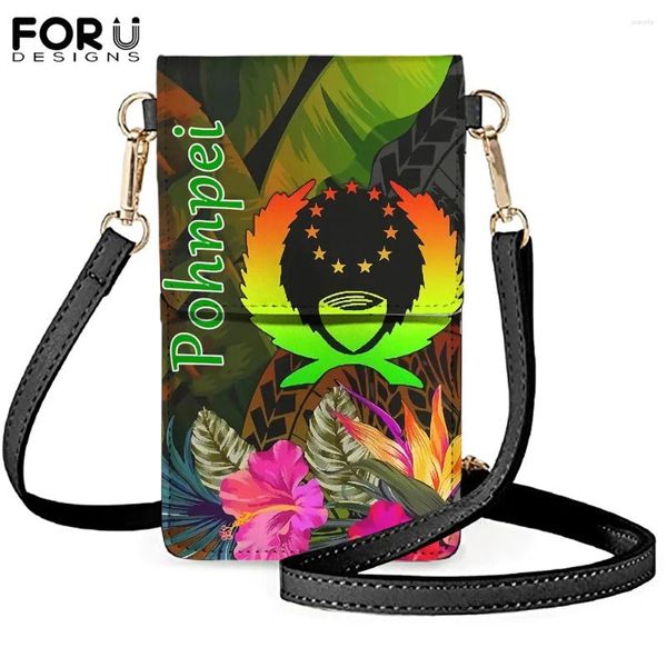 Bolsas de ombro forudesigns saco feminina para telefone PU couro pohnpei 3d estampado fêmea bolsa de moeda cross meninas mini bolsa móvel