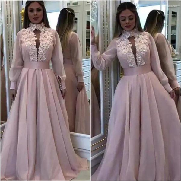 Partykleider elegant eine Linie Arabisch Dubai Prom hoher Nacken Langarm