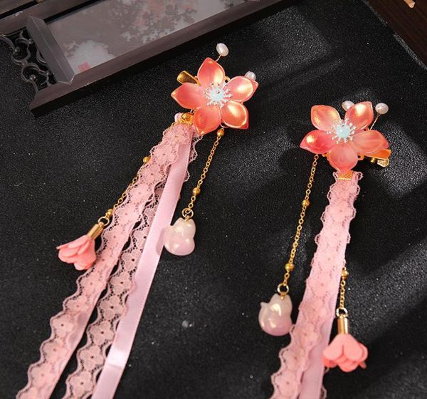 Clip per capelli barrette 2 pcs farpin floreale con nappa lunga e parrucca in stile cinese carino copricapo vintage abbigliamento Hanfu 1413993