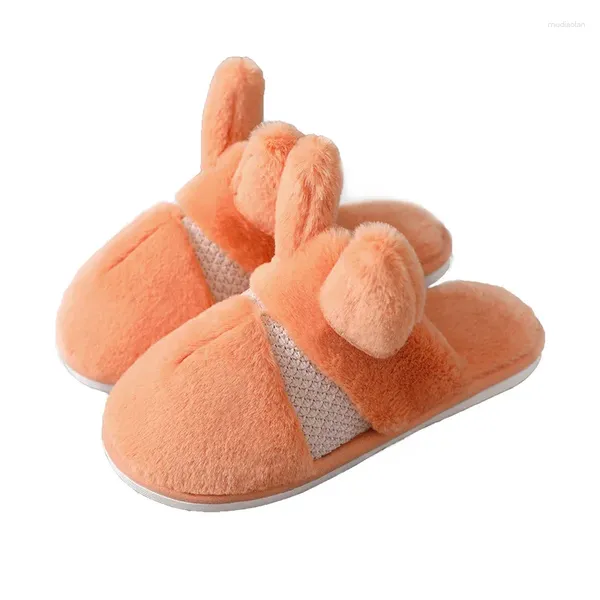 Slippers Plexush ouvidos de inverno doméstico espessado em casa casal casal de desenho animado algodão quente