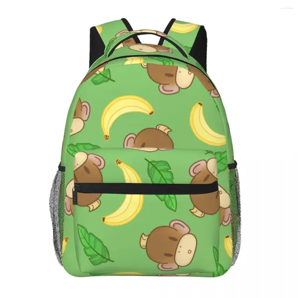 Sırt çantası kadın komik kahverengi maymunlar ve muz okul çantası erkekler için bayan seyahat gündelik