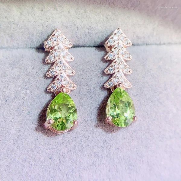 Brincos de garanhão natural Real Green Peridot Topázio Brincho Estilo 5 7mm 0,8ct 2pcs Gemstone 925 Jóias finas de prata esterlina L24329