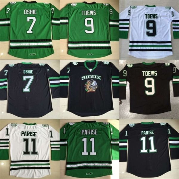 KOB Fighting Sioux Jersey Mens em branco 7 TJ Oshie 9 Jonathan Toews 11 Zach Parise Fighting Sioux Dakota College Hóquei