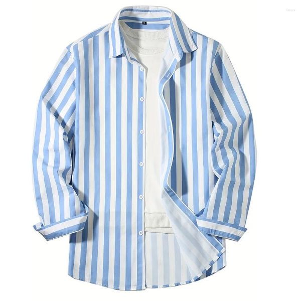 Herren lässige Hemden langhärme blau weißes weißes Hemd Fashion Standard-Fit Button Down Bluse Männer Hip-Hop Streetwear Camisas
