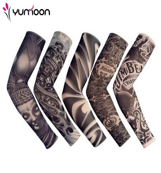 5 PCs Neue gemischte 92 Nylon Elastizität gefälschter temporärer Tattoo -Ärmel Designs Körperarmstrümpfe Tattoo für coole Männer Frauen2638248